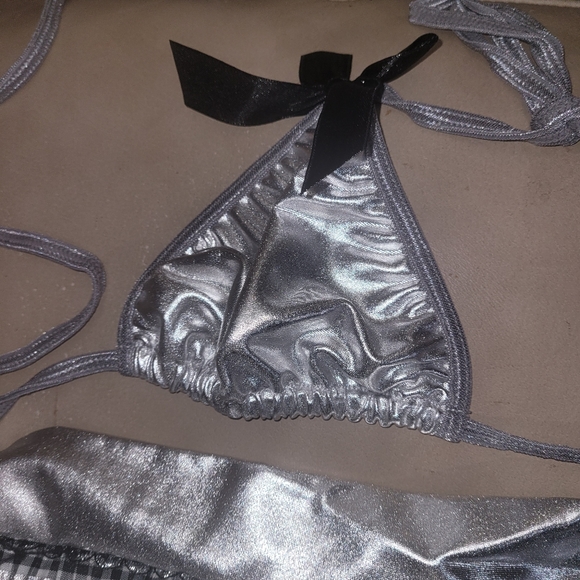 NWT Dreamgirl Sexy Lame Bikini Tri-Top, Thong, & Skirt Lingerie Stripper Set - Picture 5 of 12